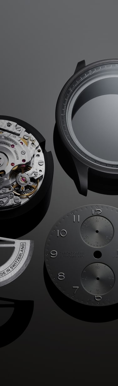 IWC 葡萄牙系列计时腕表 Ceratanium®；黑色背景上的拆解机芯，镊子夹持摆陀。