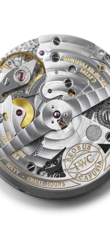 Inside of an IWC watch dial on white background