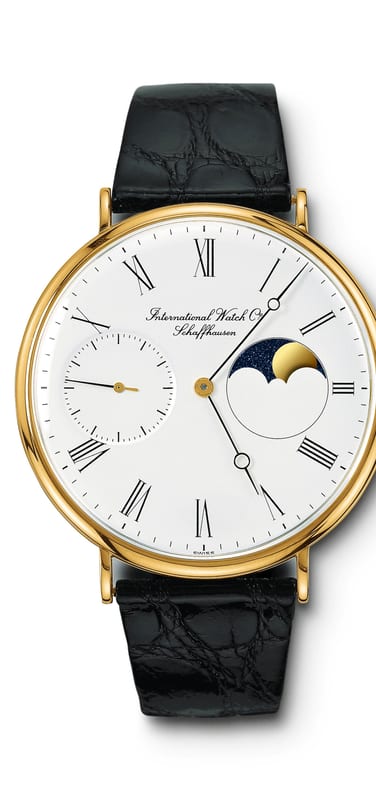 IWC Portofino pocket watch with a moon phase indication on its dial.