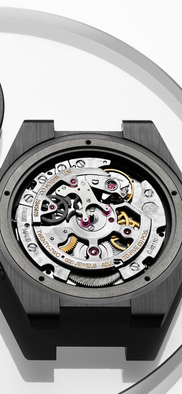 Closeup shot of an open watch catch, showcasing the dial.