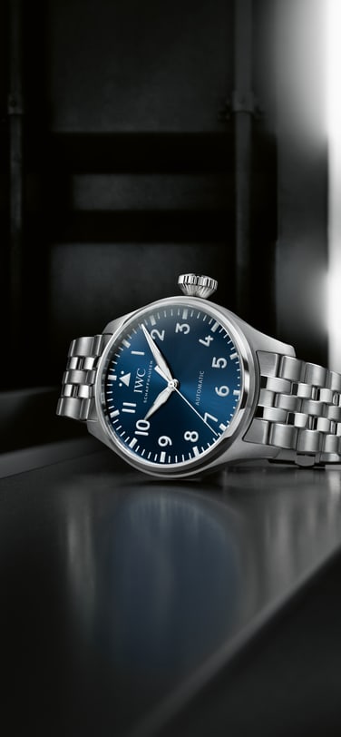 IWC watch with a blue dial and exquisite finishing in steel