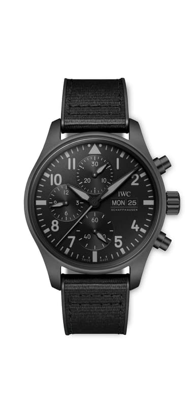 IW388106 PILOT’S WATCH CHRONOGRAPH 41 TOP GUN CERATANIUM® Ceratanium® case, Black dial, Black rubber strap with textile inlay