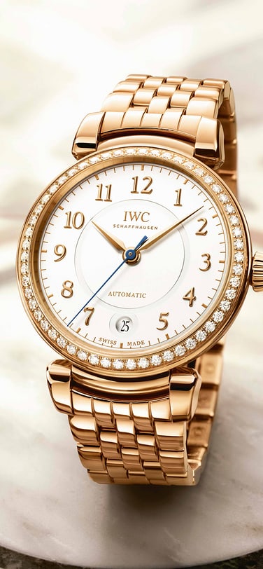 Da vinci automatic 36 (reference: IW458310) watch with 18 ct 5N gold Case and bracelet, silver dial
