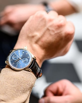 IWC Portugieser watch with blue dial.